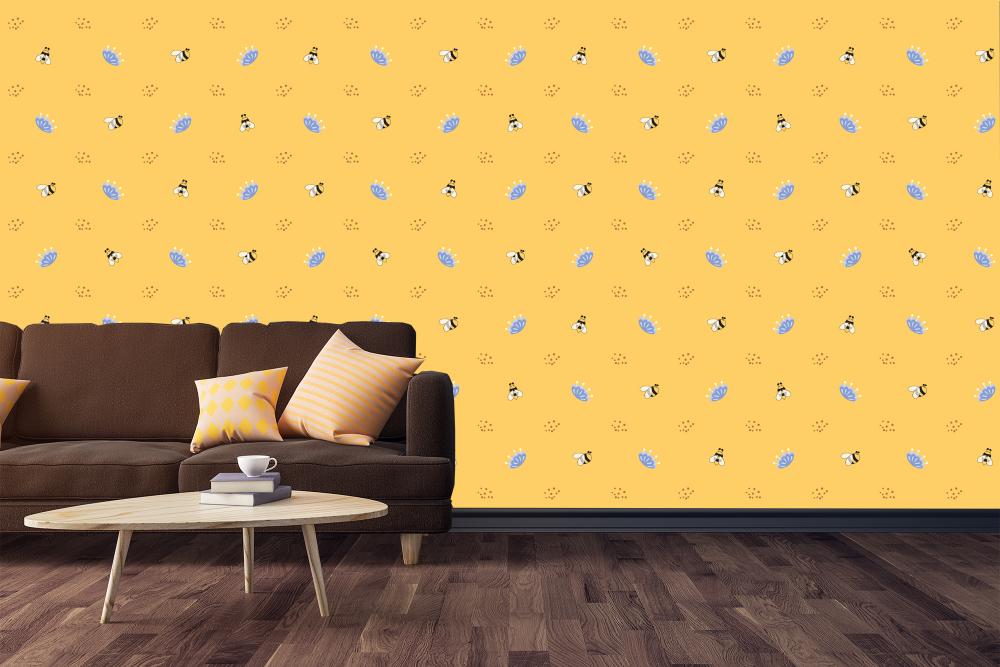 Bee & Flowers V7 | Seamless Pattern Wallpaper