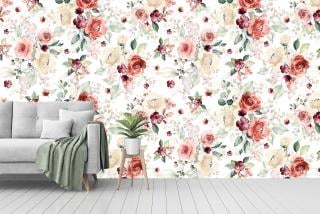 Hand Drawn Flowers and Leaves | Seamless Pattern Wallpaper