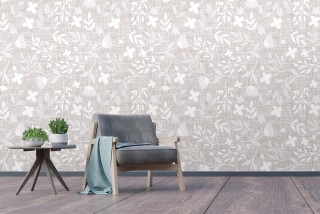 Flower White in Gray | Seamless Pattern Wallpaper