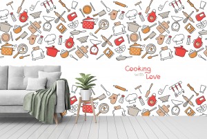 Kitchen Utensil and Appliance Cartoon Texture